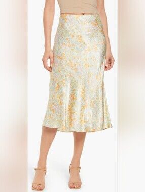 Rails Anya Summer Meadow Floral Print Satin Midi Slip Skirt, Bias Cut - Medium
